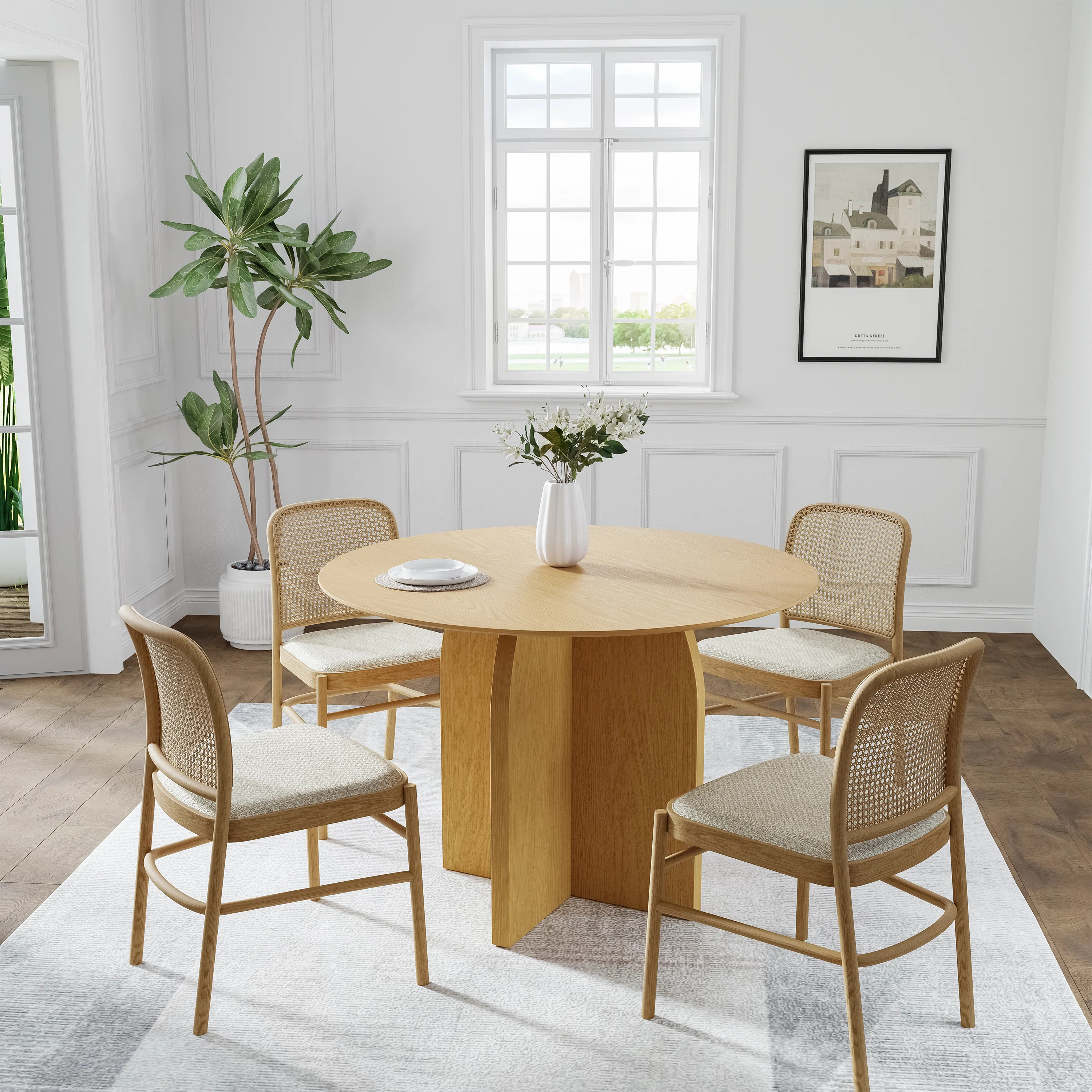 Ebern Designs Roud Wood Dining Table Pestal Kitchen Table with Cross Legs & Reviews | Wayfair | Wayfair North America
