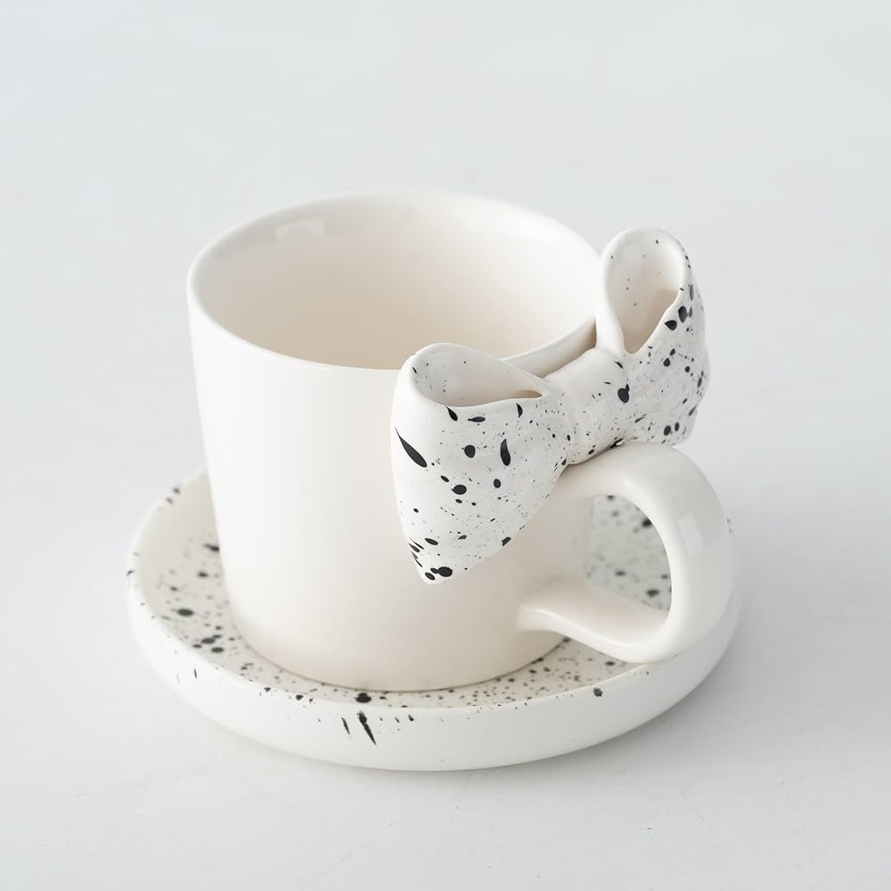 Christmas Bow-Knot Coffee Mug with Saucer Boho Point Set 10 OZ Ceramic Princess Coffee Cup Set fo... | Amazon (US)