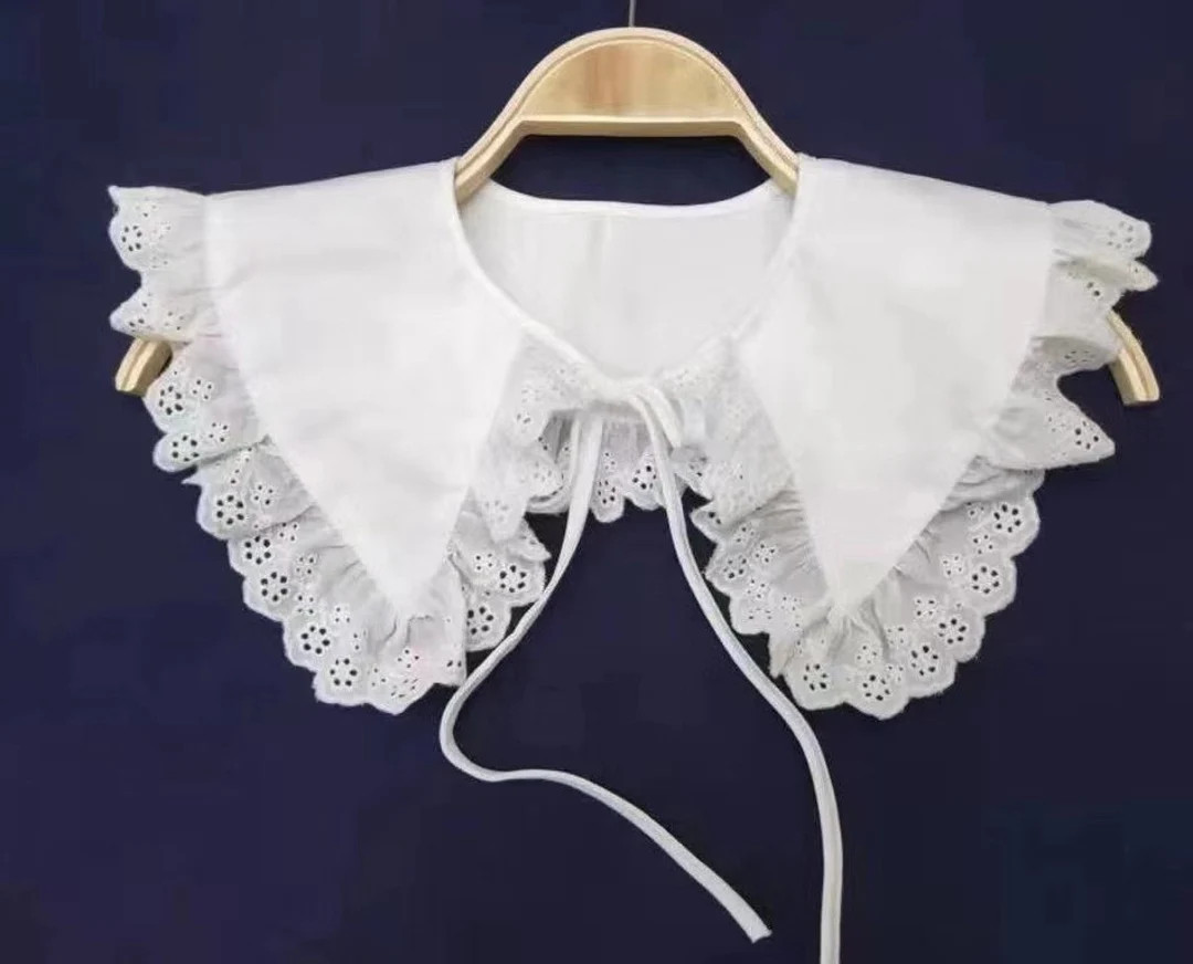 Lace Collar, Tie on style, New season Trend,  Dressmaking, Polyester cotton. Off White Oversize d... | Etsy (UK)