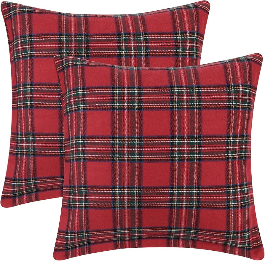 uxcell Pack of 2 Festive Plaid Decorative Throw Pillow Covers Scottish Tartan Square Case Cushion... | Amazon (US)