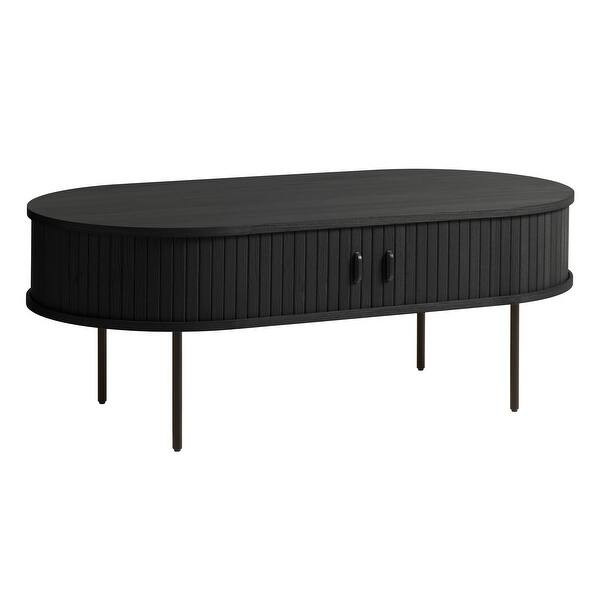 Rye Studio Nicola Mid-Century Modern Rounded Sliding Door Coffee Table 47x24 - Black Oak | Bed Bath & Beyond