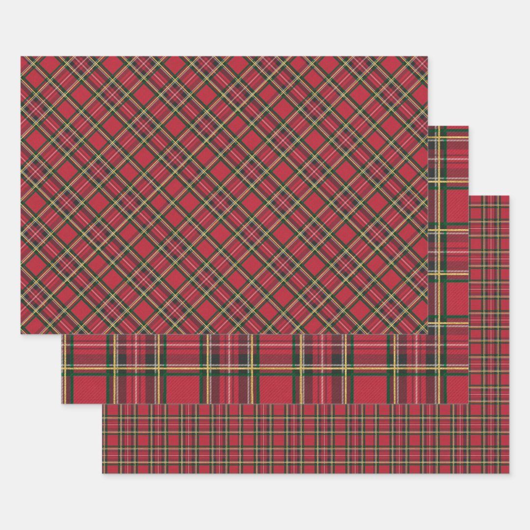Rustic Christmas Holiday Red Plaid Gold Foil Wrapping Paper Sheets | Zazzle | Zazzle