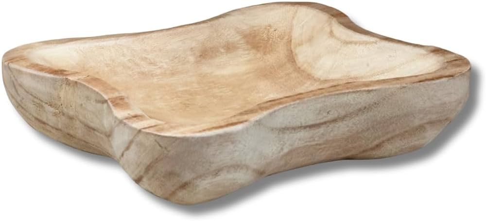 Dough Bowl Dining Table Centerpiece Decor – 9.5 x 8.6 x 2.5 Natural Wood Decorative Bowl for Fa... | Amazon (US)