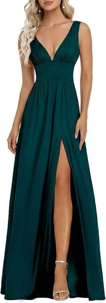 Ever-Pretty Women's V-Neck Prom Dresses Sleeveless Side Slit Formal Gown Floor Length Bridesmaid ... | Amazon (US)