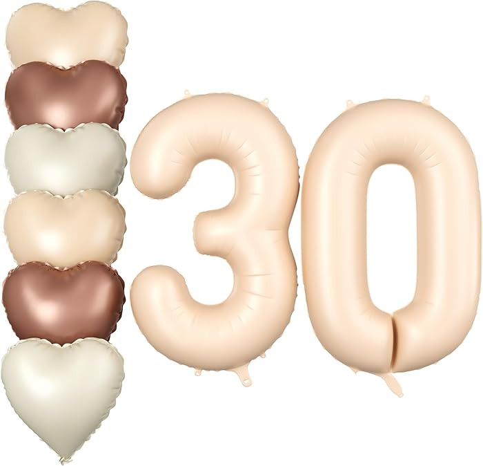 Biapian 40 Inch Light Brown Number 30 Balloons, 8PCS Large Foil Number 3 & 0 Balloons with 18'' N... | Amazon (US)