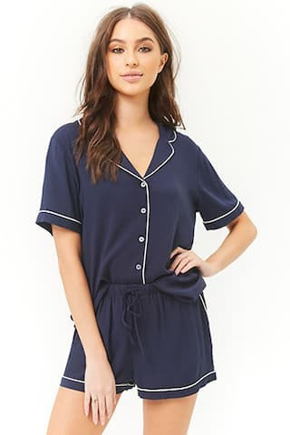 Piped-Trim Shirt & Shorts PJ Set | Forever 21 (US)