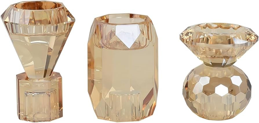 Amber Crystal Candle Holder, Set of 3 Crystal Clear Candlestick Stand for Pillar Taper Tealight C... | Amazon (US)