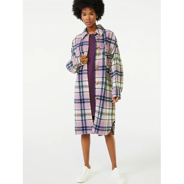 Scoop Women's Long Sleeve Oversized Plaid Shacket - Walmart.com | Walmart (US)