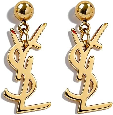 Letter Gold Logo Drop Earrings, Luxury Designer Dangle Jewelry, Metal Fashion Accessories | Amazon (US)