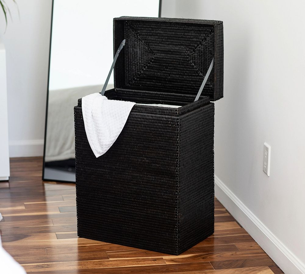 Tava Handwoven Rattan Rectangular Hinged Hamper | Pottery Barn (US)