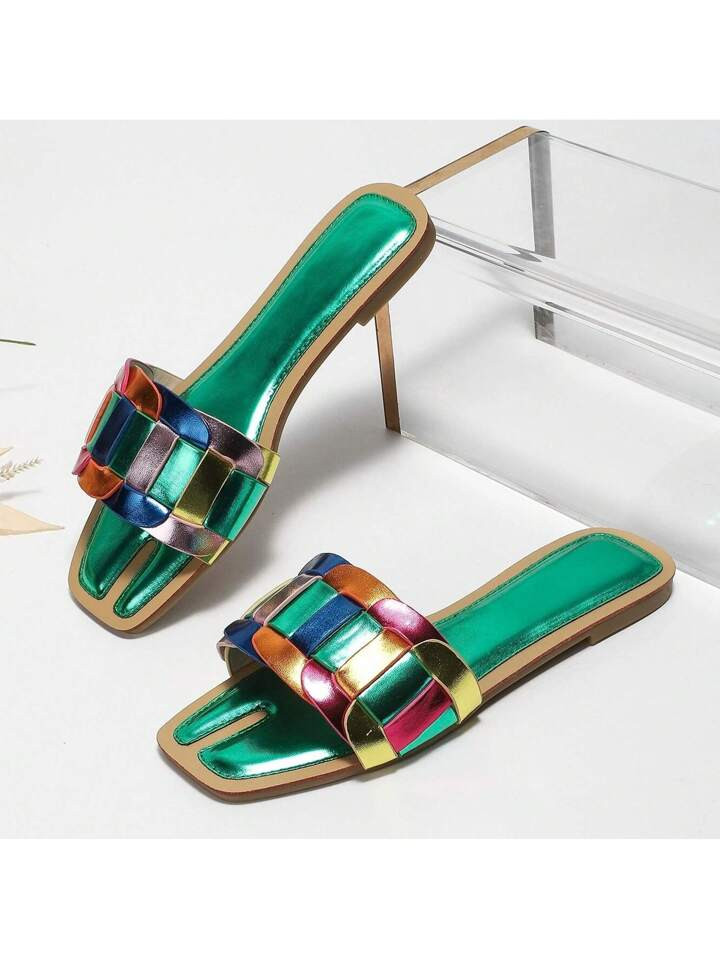Chic Multicolor Sandals For Women With Square Toe Design And Rubber Sole - Fashionable Footwear | SHEIN