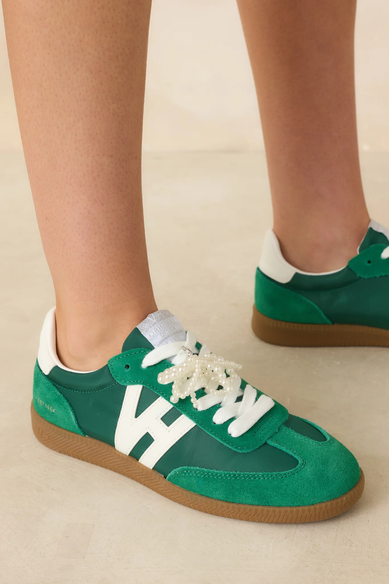 Vintage Havana Nadia Green Suede Lace-Up Sneakers | Red Dress