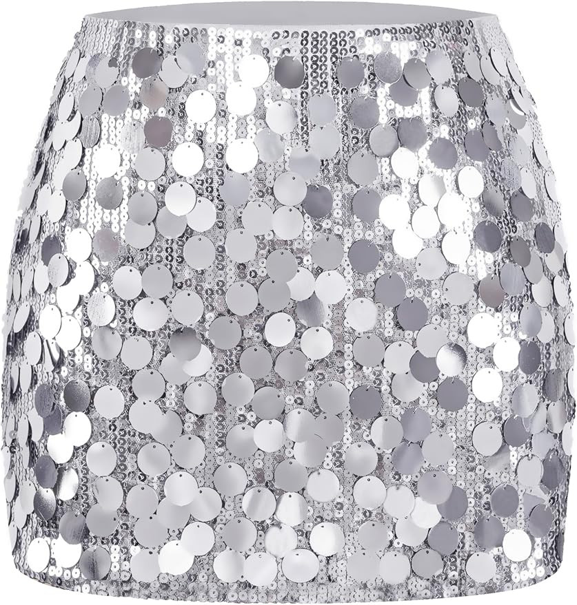 MANER Women's Sequin Mini Skirt Sparkle Stretchy Bodycon Night Out Party Skirts | Amazon (US)