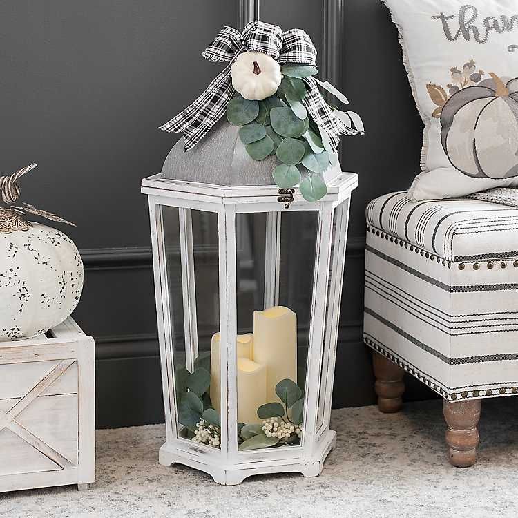 White LED Lantern with Foliage and Bow | Kirkland's Home