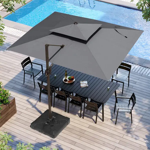9 x 12 ft Outdoor Shade Parasol Patio Offset Cantilever Umbrella with Weights Base Stand - Dark G... | Bed Bath & Beyond