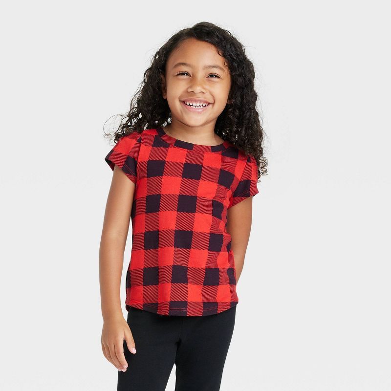 Toddler Girls' Short Sleeve Buffalo Check Shirt - Cat & Jack™ Red | Target