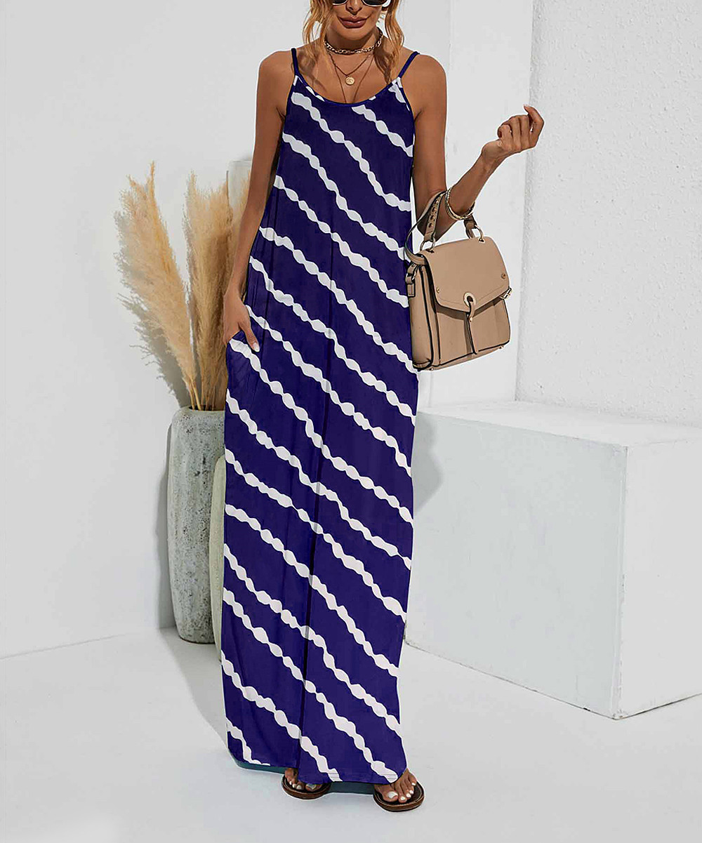 Sucrefas Women's Maxi Dresses Navy - Navy Stripe Sleeveless Pocket Maxi Dress - Women | Zulily