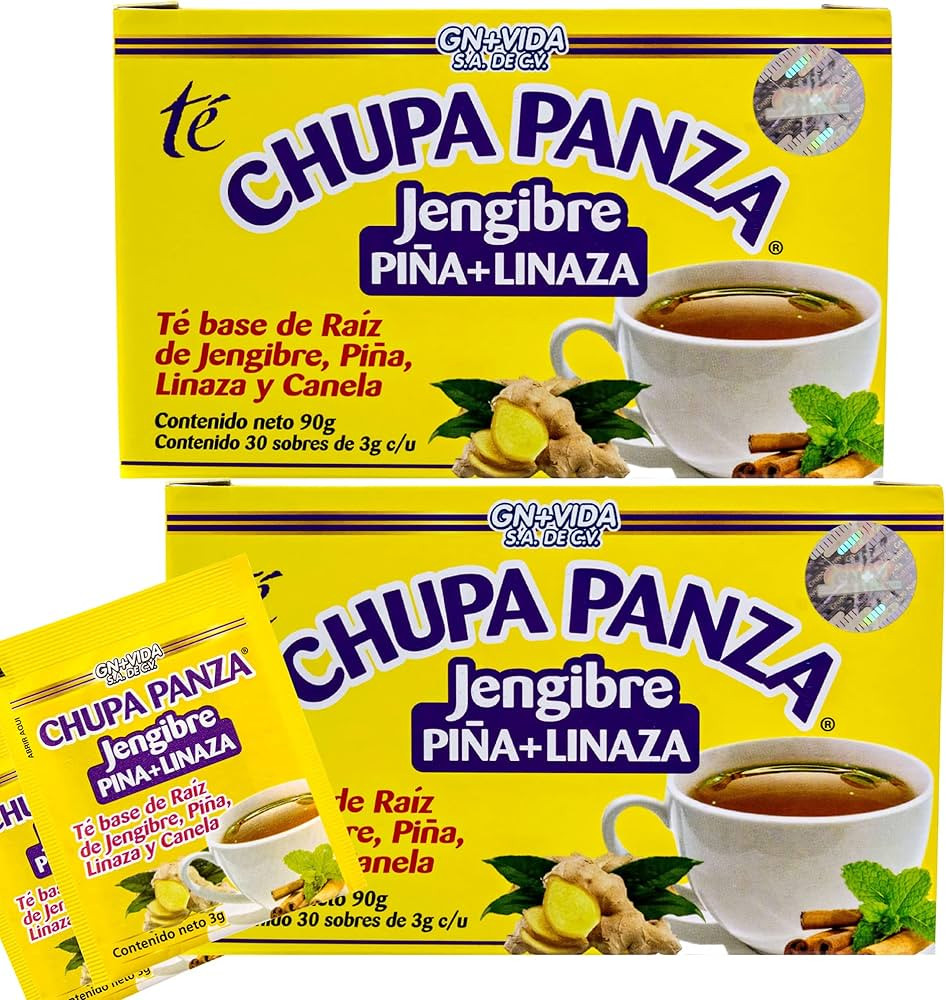 Tea CHUPA Panza - Raíz de jengibre a base de té, piña, linaza y canela (30 bolsas de té/0.10 ... | Amazon (US)