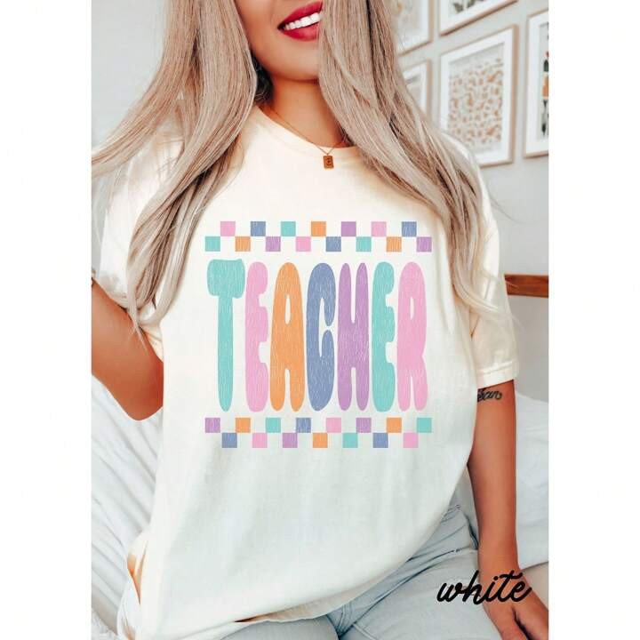 Retro Teacher Life Shirt, Teacher Appreciation Tee, Boho Teacher Tshirt, Checkered Teacher Shirt,... | SHEIN