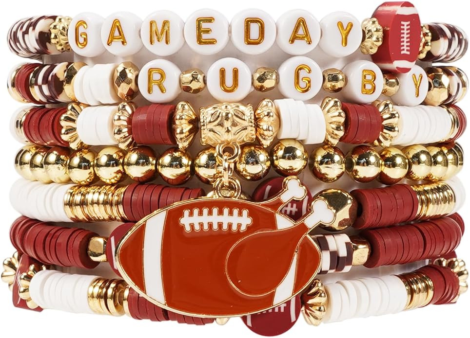 Lonext Football Bracelets Stackable Heishi Beaded Stretch Game Day Bracelets | Amazon (US)