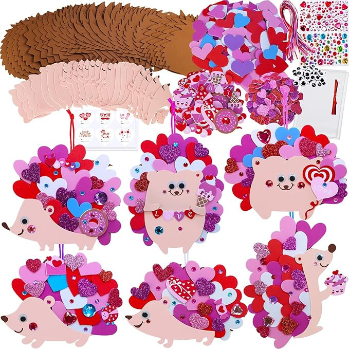 Winlyn 24 Sets Heart Hedgehog Ornaments Decorations Valentine Crafts Kits Heart Hedgehog Art Sets... | Amazon (US)