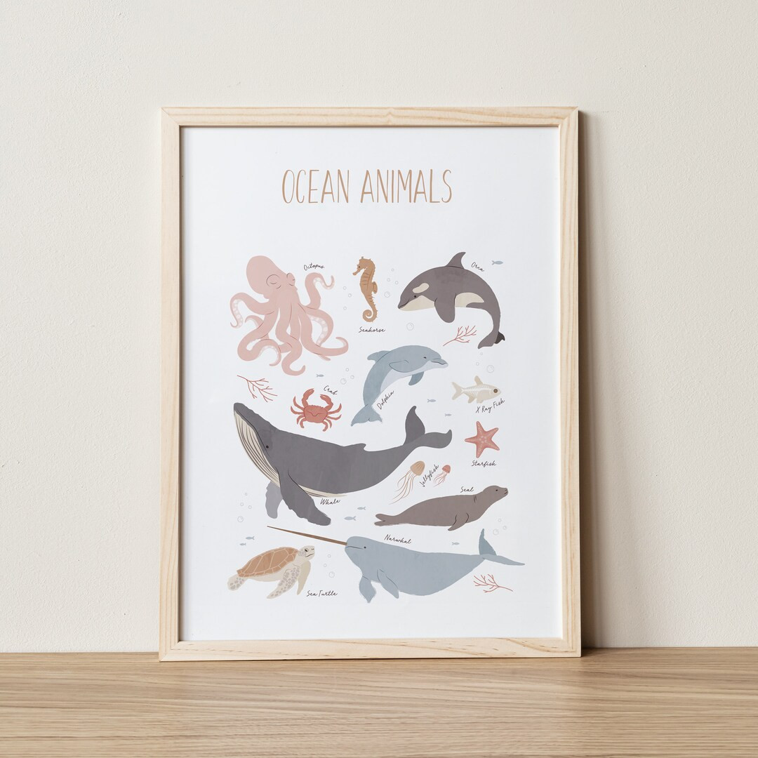 Ocean Animals, Educational Posters, Whale Print, Ocean Nursery, Octopus Print, Nautical Decor, Mo... | Etsy (US)