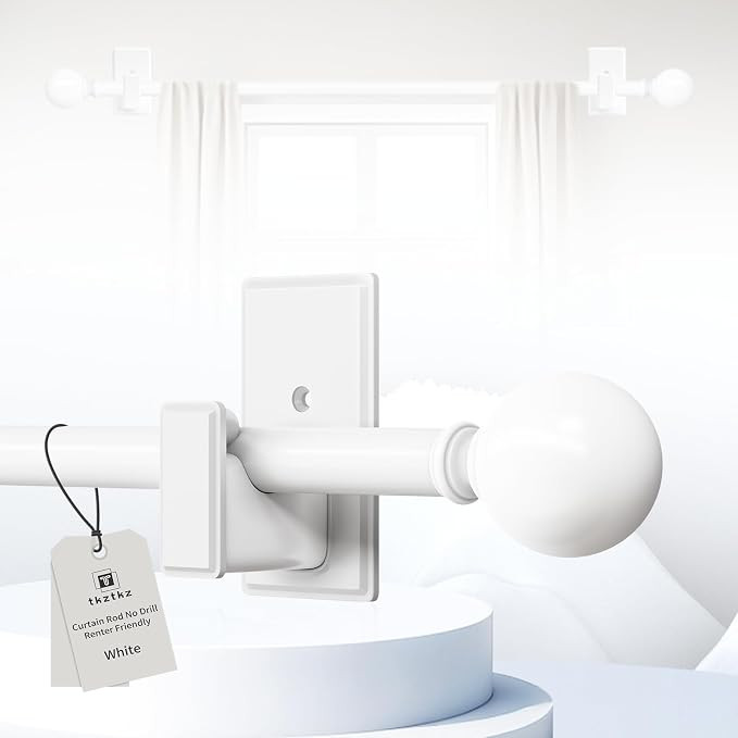 White Curtain Rods No Drilling-Adjustable No Drill Curtain Rods for Windows 32-45" with Adhesive ... | Amazon (US)