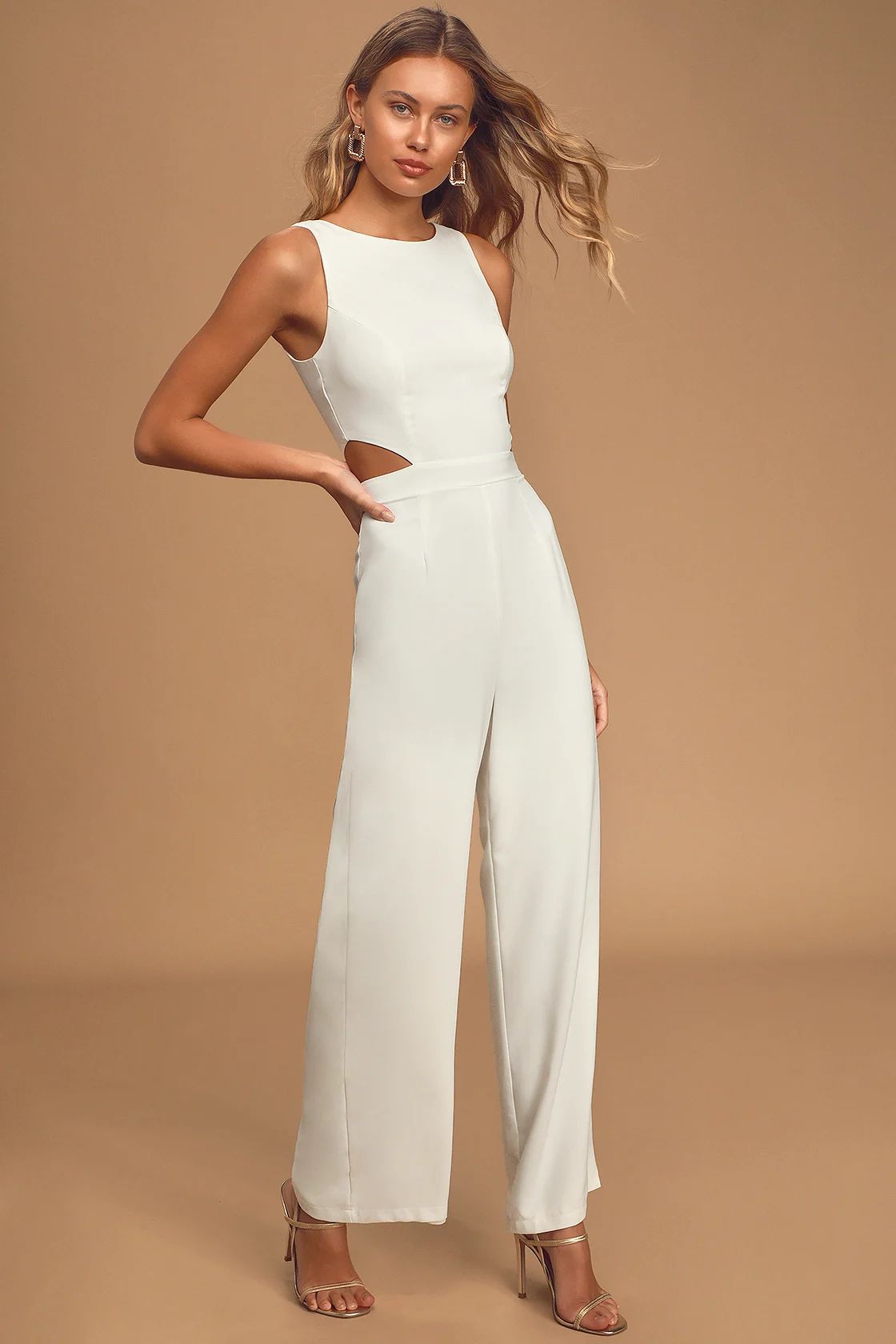 Moments to Remember White Sleeveless Wide-Leg Cutout Jumpsuit | Lulus