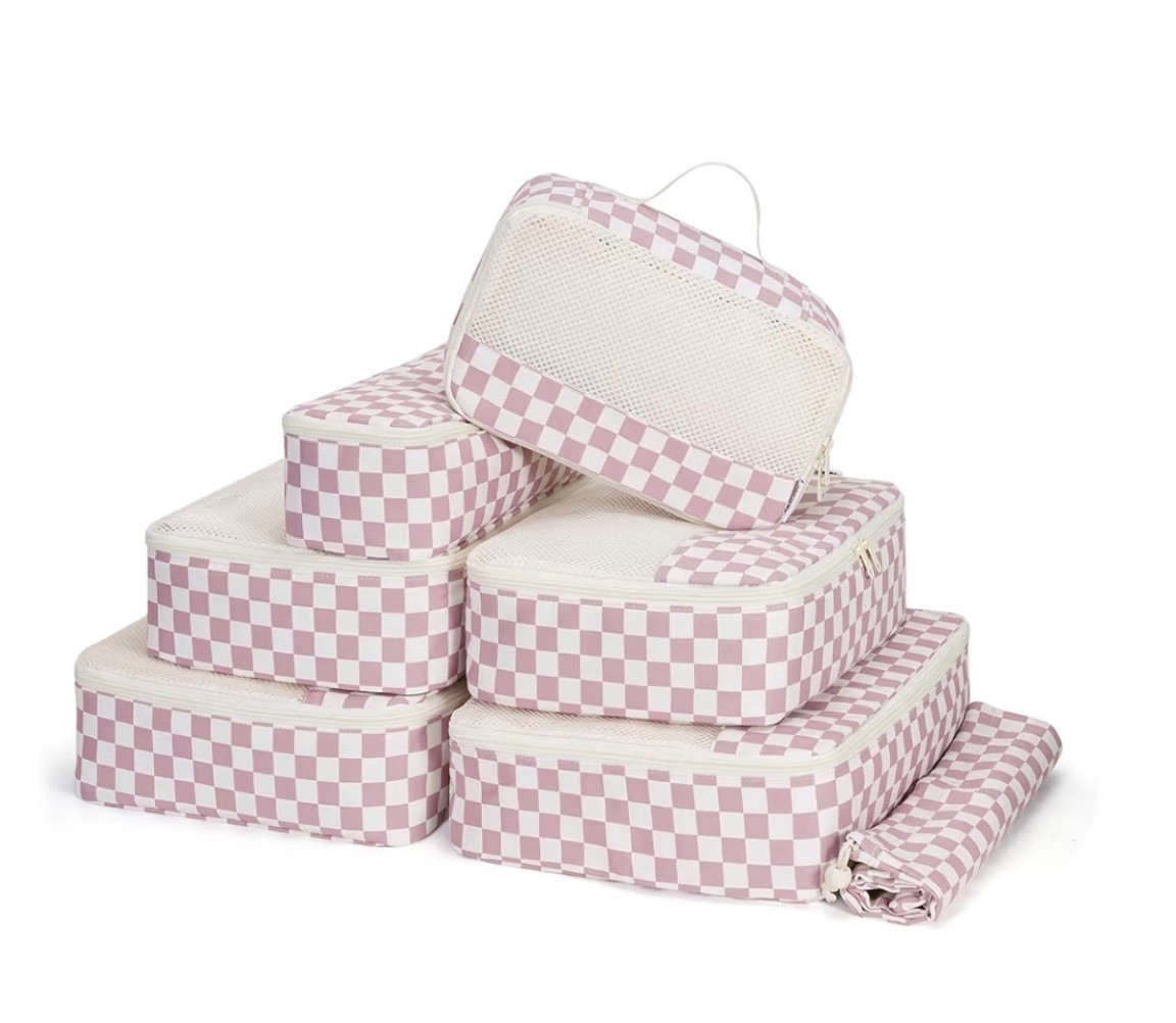 Narwey 7 Set Checkered Packing Cubes for Travel Carry on Suitcase Luggage Organizer Bags for Kids Women Men, Durable Packing Organizers Bag, Travel Essentials Accessories (Dusty Pink Checkerboard)

Travel packing cubes 
Travel must have 

#LTKTravel