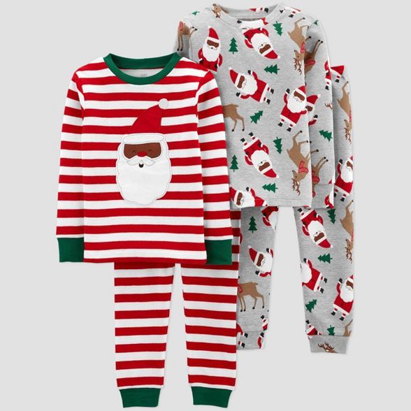 Toddler Boys' 4pc Striped Santa Snug Fit Pajama Set - Just One You® made by carter's White/Red | Target