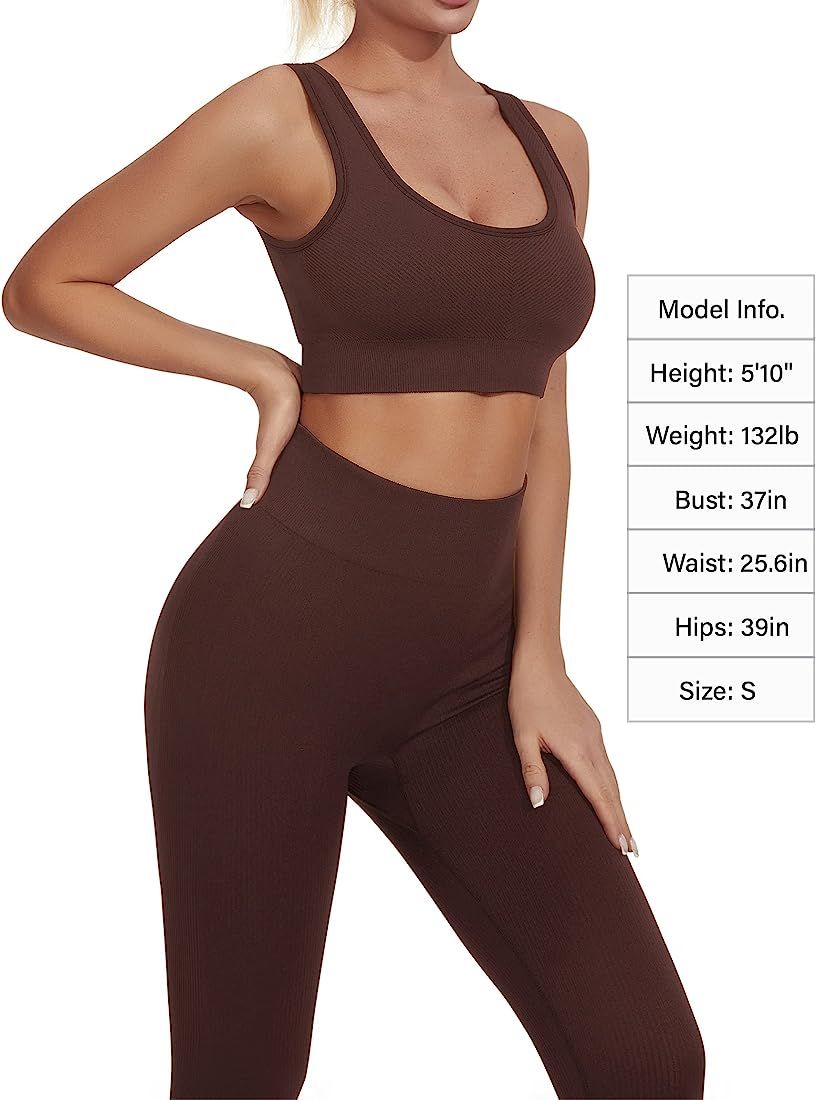 Ribbed Workout Sets 2 Piece Outfits for Women Gym Yoga Activewear Seamless Athletic Leggings with... | Amazon (US)