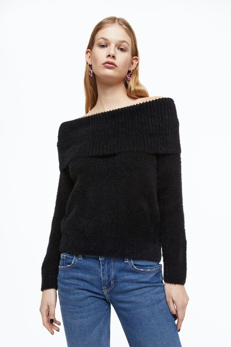 Off-Shoulder-Pullover - Schwarz - Ladies | H&M AT | H&M (DE, AT, CH, NL, FI)