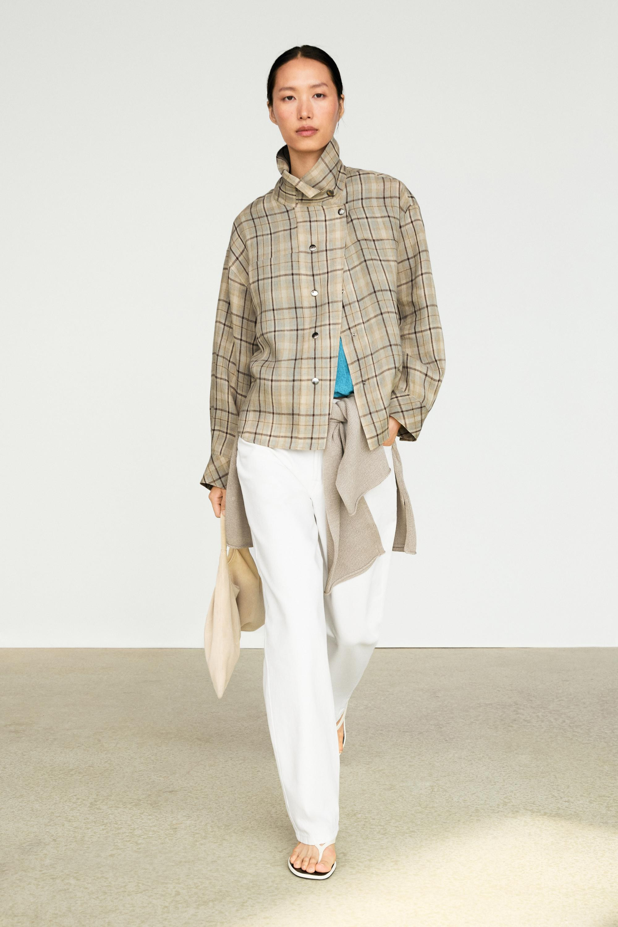 100% linen check shirt with snap buttons | Massimo Dutti US