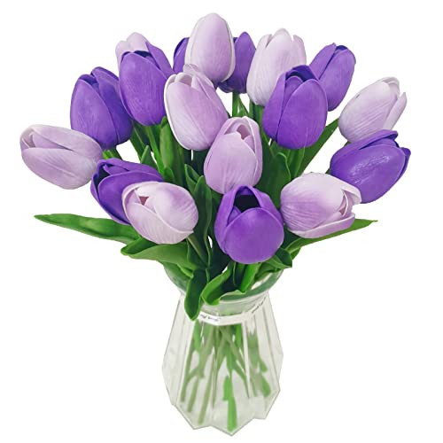 20pcs Purple Faux Tulip Flowers Real Touch Spring Tulip Artificial Flowers Bouquet Floral Arrangement for Wedding Home Garden Room Decor (2 Colors) | Amazon (US)