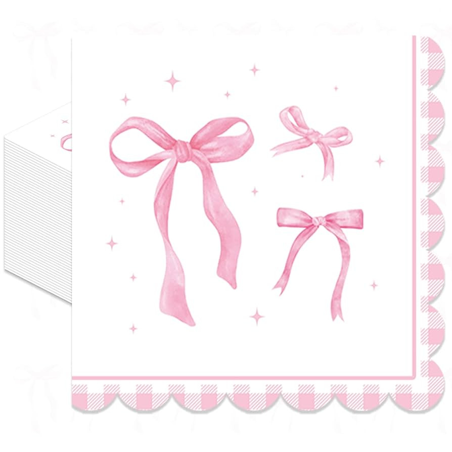 Pack of 50, Pink Ribbon Bow Napkins, Watercolor Bow Design Disposable Paper Napkins for Wedding, ... | Amazon (US)