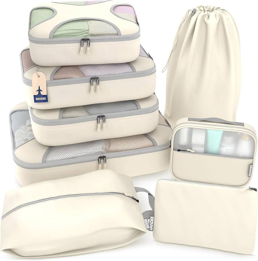 Shacke 8 Set Packing Cubes for Travel Lightweight Luggage Organizer (Sand) | Amazon (US)