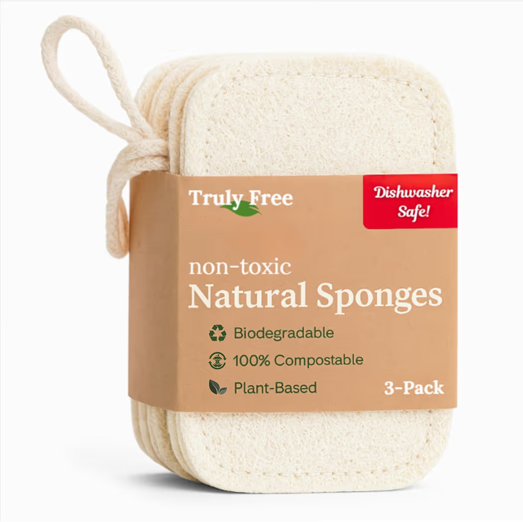Truly Free Natural Cleaning Sponges, 100% Organic Luffa Dish Scrubber, Plant-Based Compostable Ki... | Amazon (US)