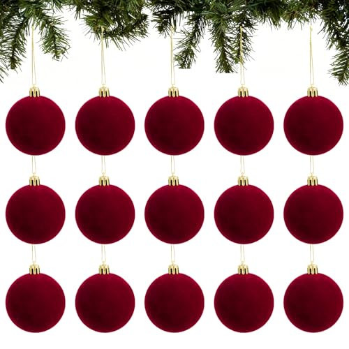 15pcs Velvet Christmas Balls 1.97 Inches Flocked Christmas Hanging Ornaments Ball Red Xmas Tree Velvet Balls for DIY Craft Projects Wedding Christmas Tree Home Decor | Amazon (US)