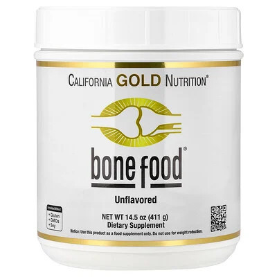 California Gold Nutrition, Bone Food with Collagen Peptides, Hyaluronic Acid, plus Vitamins & Minerals, Unflavored , 14.5 oz (411 g) | iHerb