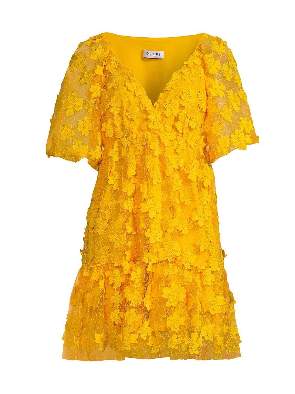 Women's Lola 3D Lace Puff-Sleeve Minidress - Yellow - Size XS | Saks Fifth Avenue