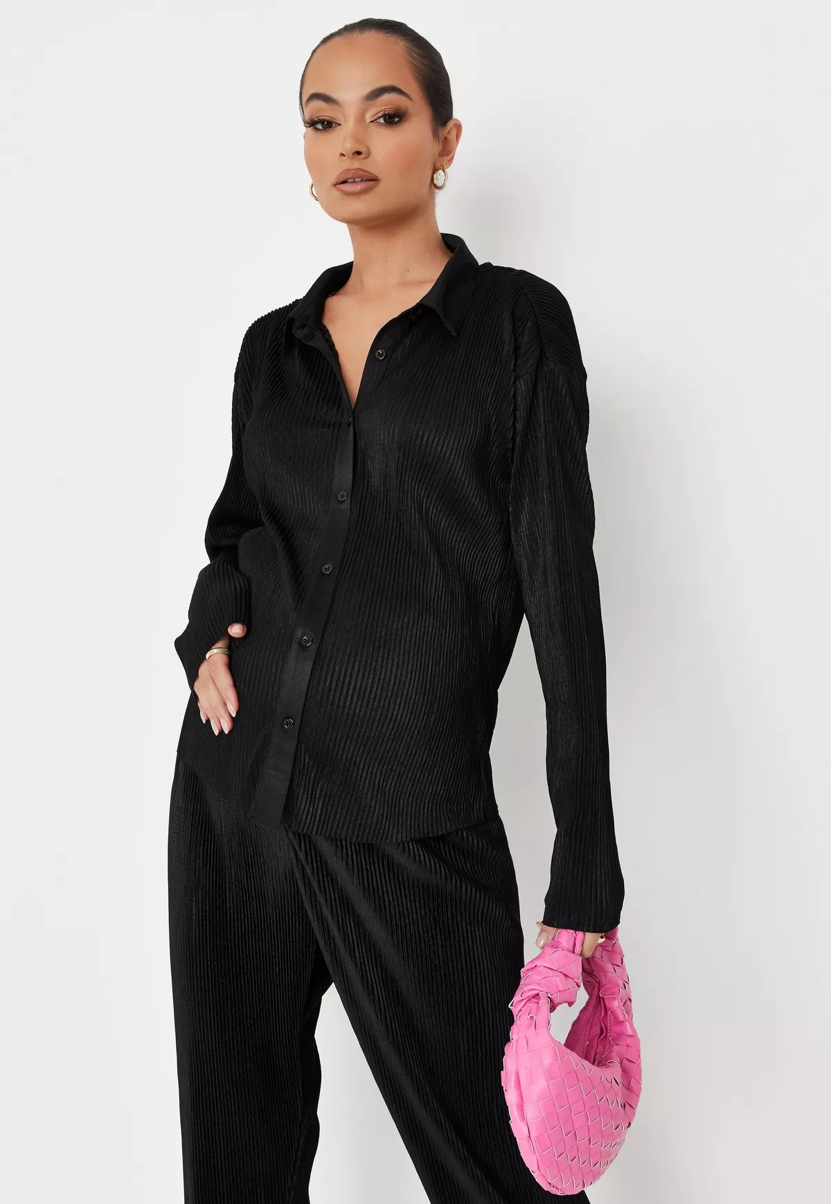 Black Co Ord Plisse Maternity Shirt | Missguided (US & CA)