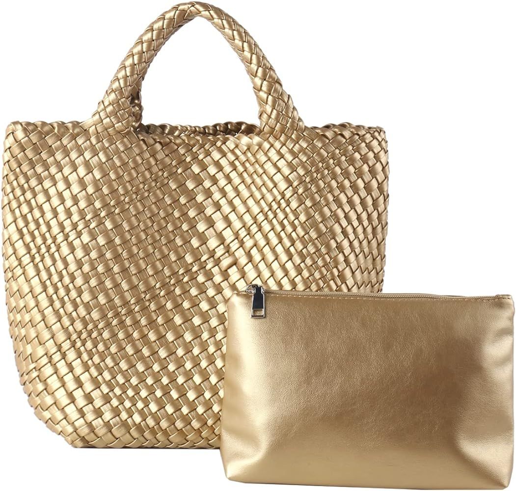 SHARPAD Woven Beach Tote Bag, Women Macaron Soft Leather Weave Handbag with Purse Top-handle Hand... | Amazon (US)