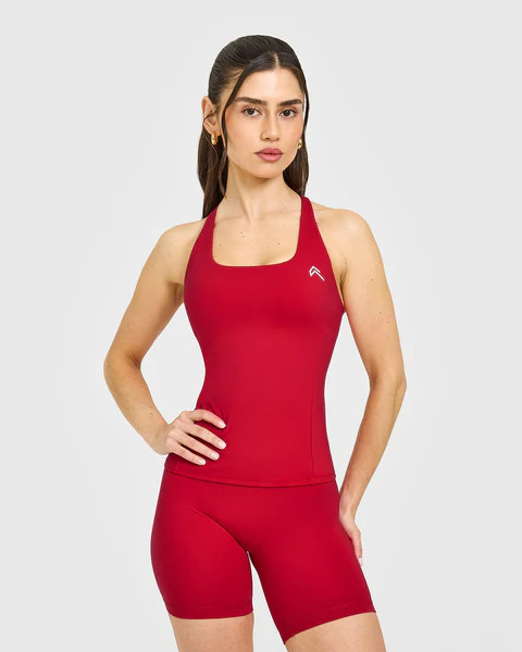 Timeless Square Neck Vest with White Logo 
 Toasted Red | Oner Active (UK / US)