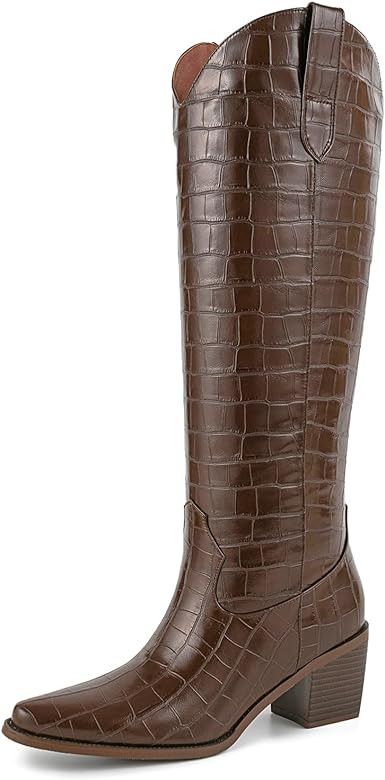 Pasuot Rhinestone Cowboy Boots for Women - Wide Calf Knee High Cowgirl Boots with Side Zipper and... | Amazon (US)