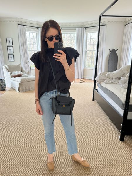 Pretend my bedroom isn’t a mess. Sick preschooler so I’m scrambling but I took my other 2 kids out to run
errands and it was a BEAUTIFUL day so I put my favorite AGOLDE jeans (I have them in a 26 and 27 - wear them 27 when I want them comfortable and a little
baggy) and this poplin top is perfect and comes in black and white. 

#LTKSeasonal #LTKstyletip #LTKover40