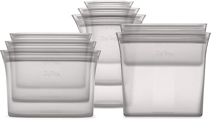 Zip Top Reusable 100% Platinum Silicone Containers - Full Set of 8 - Gray | Amazon (US)