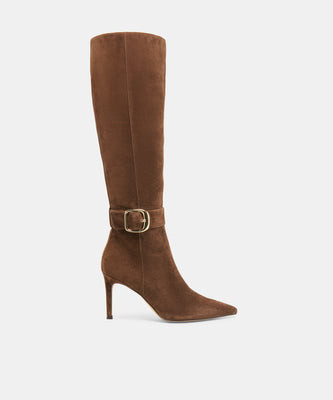 Kinzy Narrow Calf Boots in Dark Brown Suede Size 9.5NC By Dolce Vita | DolceVita.com