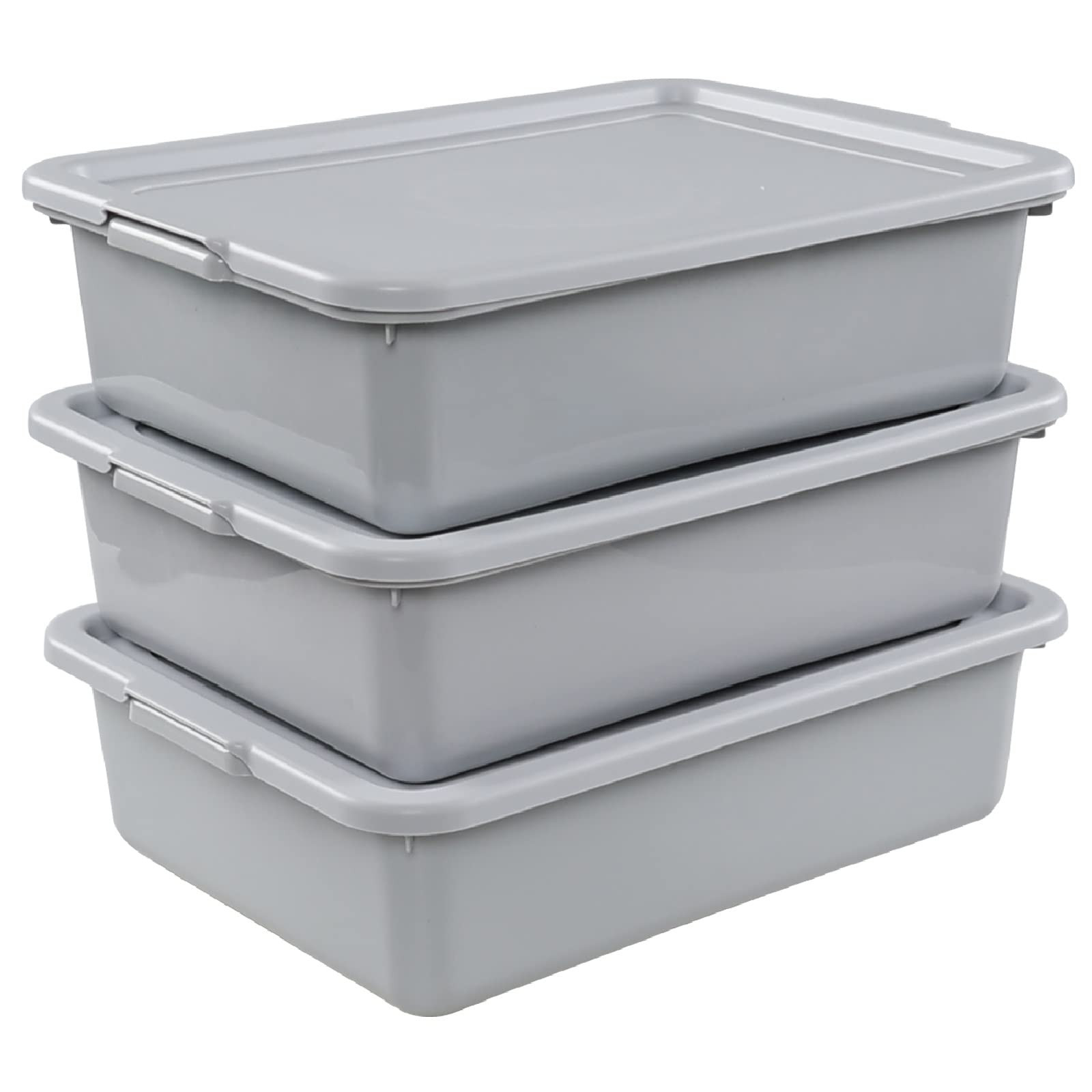 Wekioger 3 Pack Bus Tubs Commercial, 13 L Meat Tubs with Lids, Silver Grey | Amazon (US)