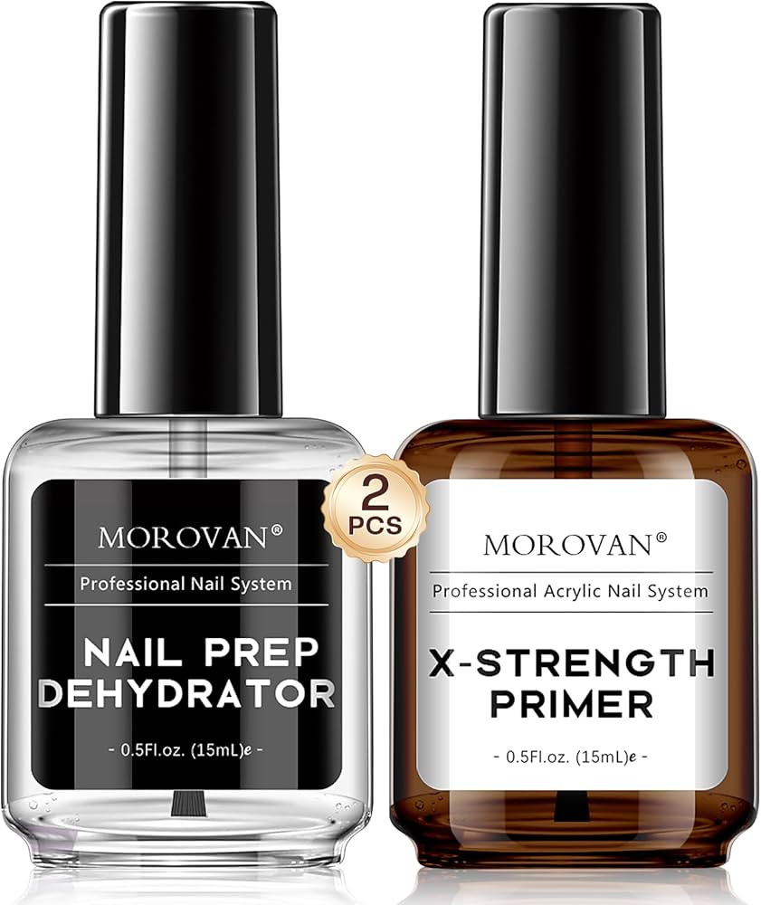 Morovan Nail Primer and Dehydrator for Acrylic Nails, Professional 2 Pcs No Burn Fast Air Dry Nai... | Amazon (US)