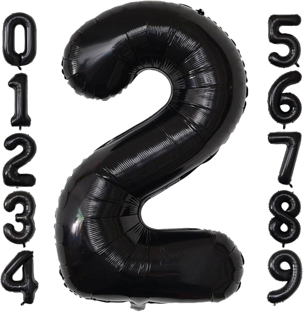 40 Inch Giant Black Number Balloons, Helium Mylar Foil Number Balloons for Birthday, Number 2 Bal... | Amazon (US)